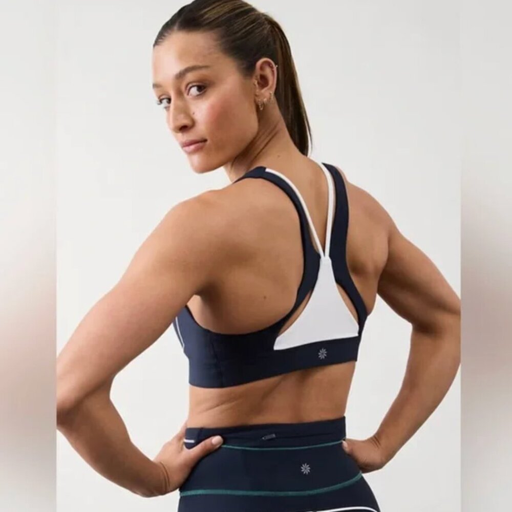 NWT Athleta Large Flex Spacer Tipped Sports Bra D-DD in Navy/White